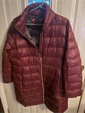 Michael Kors Wine Quilted Packable Puffer Jacket with Gold Zip